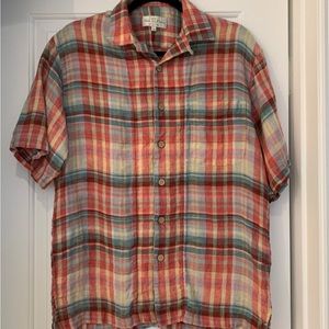 EUC Bali Palms Relax Red Plaid Linen Button-Up Mens Size Small